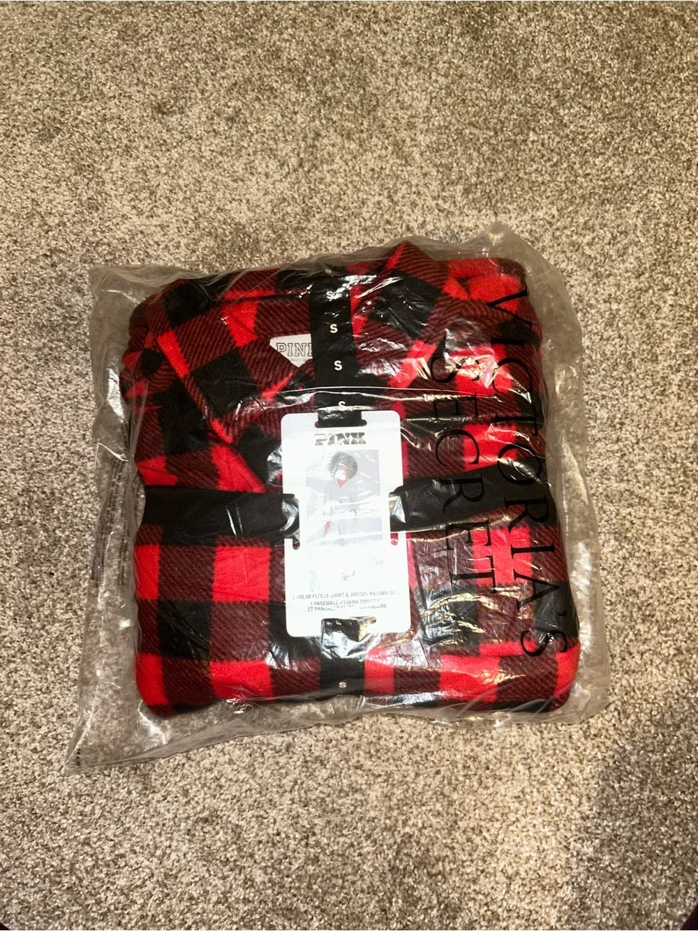 PINK Red & Black Buffalo Plaid Polar Fleece Shirt & Jogger Pajama Set - Picture 2 of 2